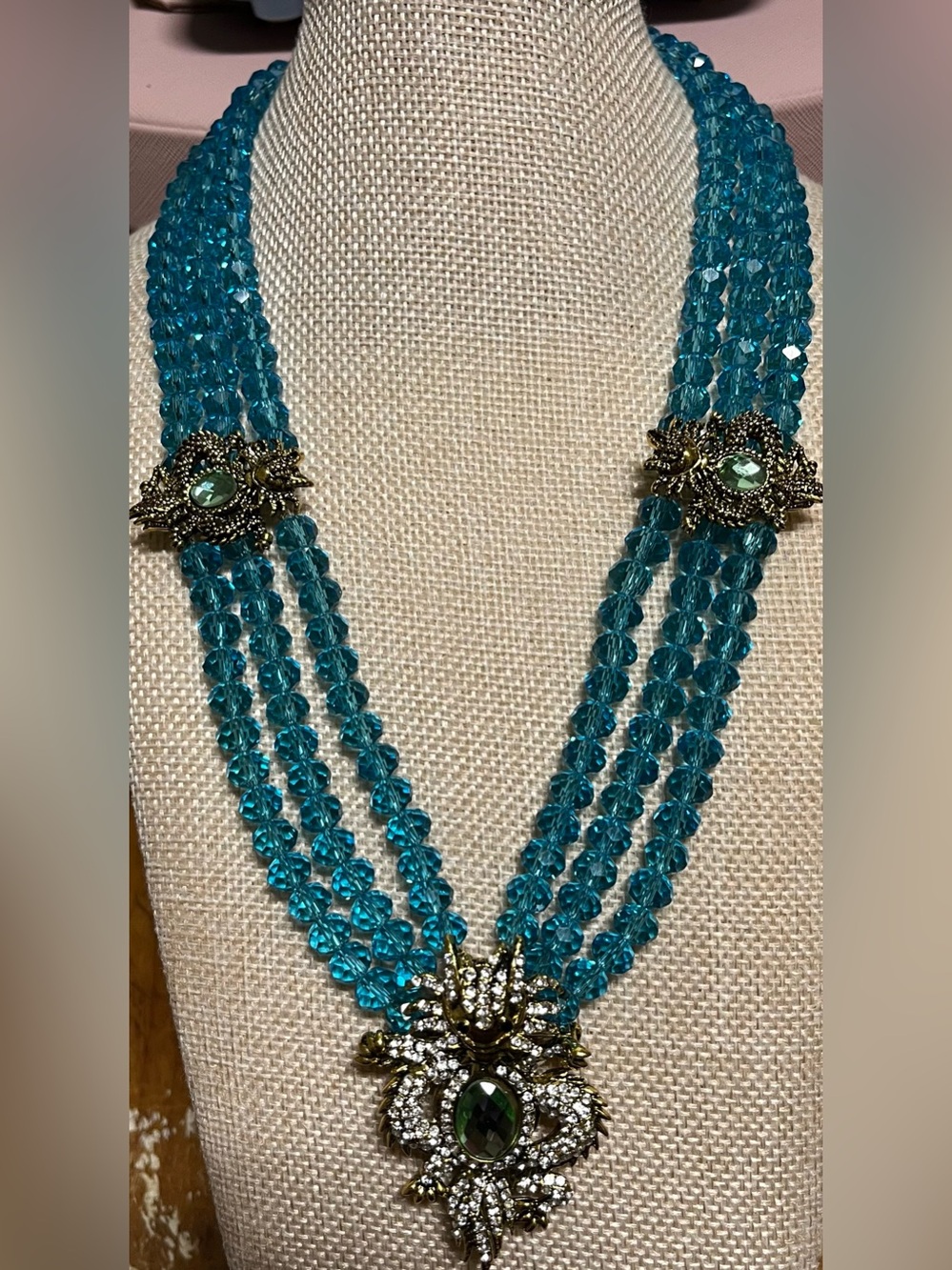 Multi-Strand Teal Crystal” Bearded Dragon”-Statement Necklace - Unbranded - Picture 1 of 10